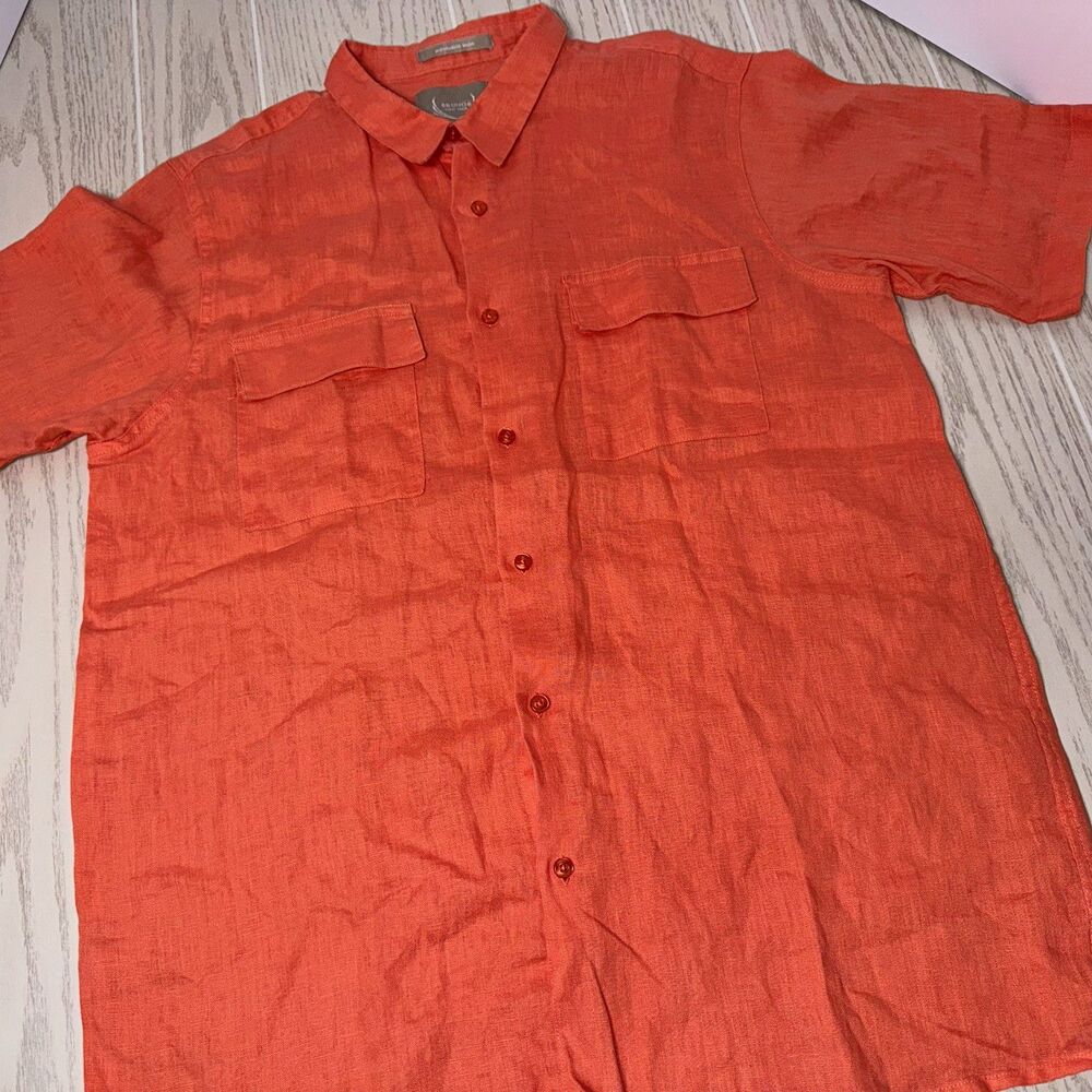Bruno New York Men's XL Orange Solid Light Short Sleeve Button-Up Shirt Pockets
